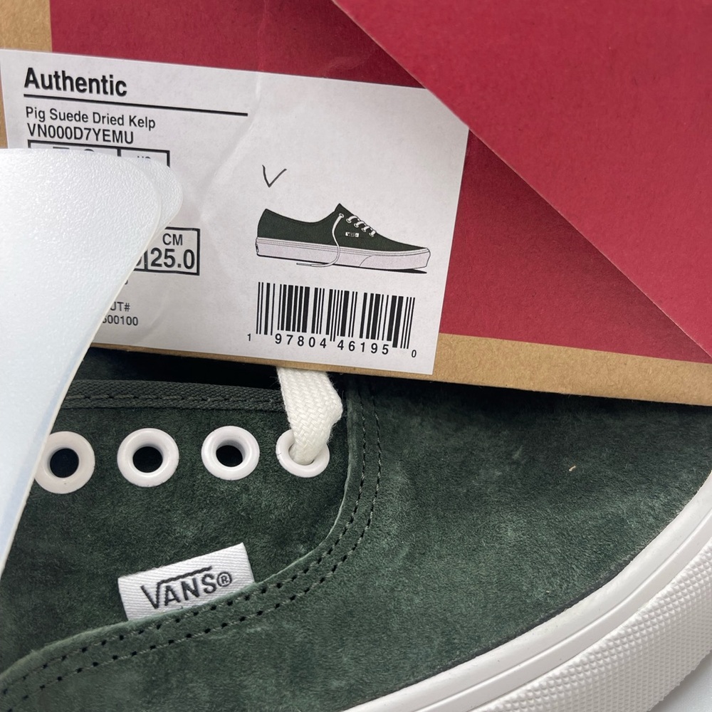 Vans Men’s Dark Green Suede Authentic Pig Suede Dried Kelp VN000D7YEMU Sneakers - Picture 6 of 16
